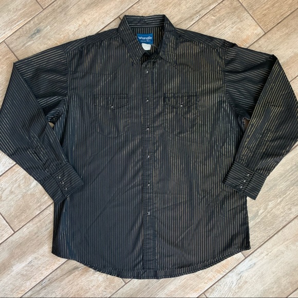 Vintage Wrangler shiny gold pinstripe snap shirt - Picture 2 of 12